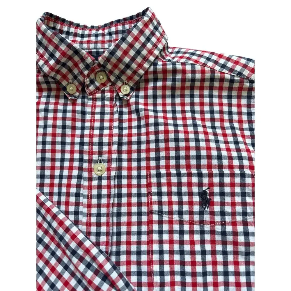Ralph Lauren Boys Size 6 Red Navy White Plaid Button Down Shirt